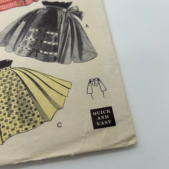 Butterick Vintage 1950's Pattern #6741 Half Apron Pleated or Gathered OS - Picture 4 of 6
